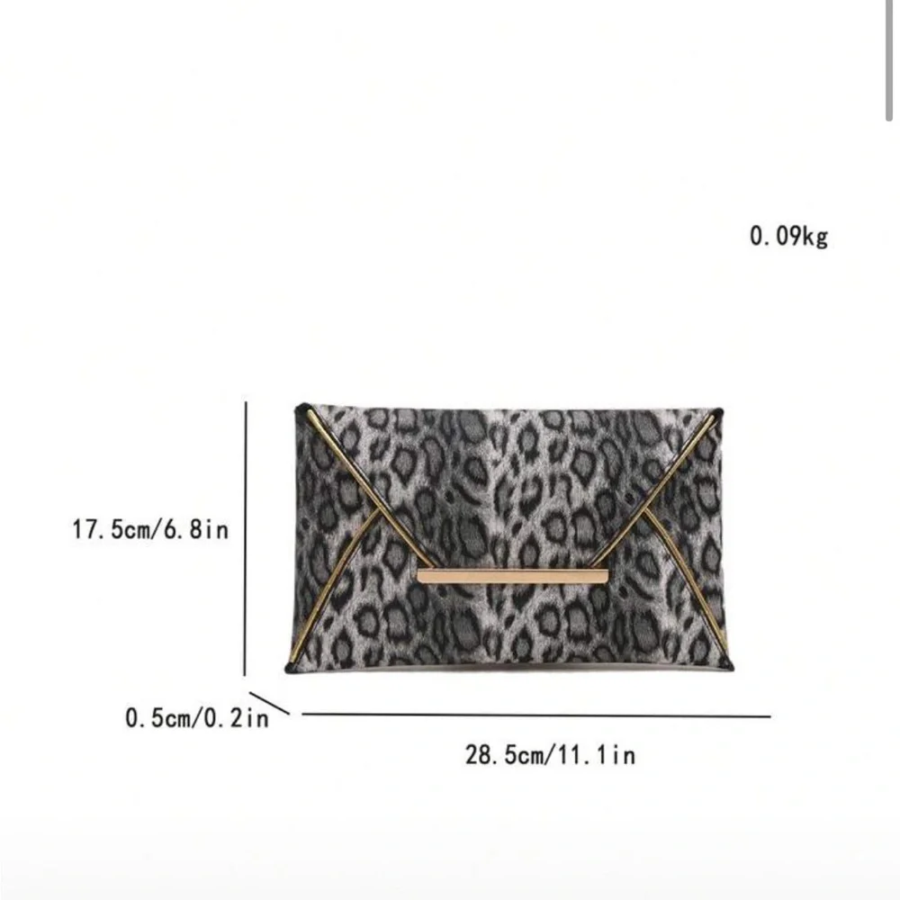 Leopard Print Clutch with Gold Accents - Picture 2 of 8